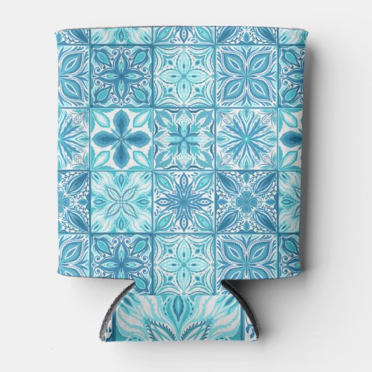 tegels in blauw en wit blikjeskoeler (Voorkant)