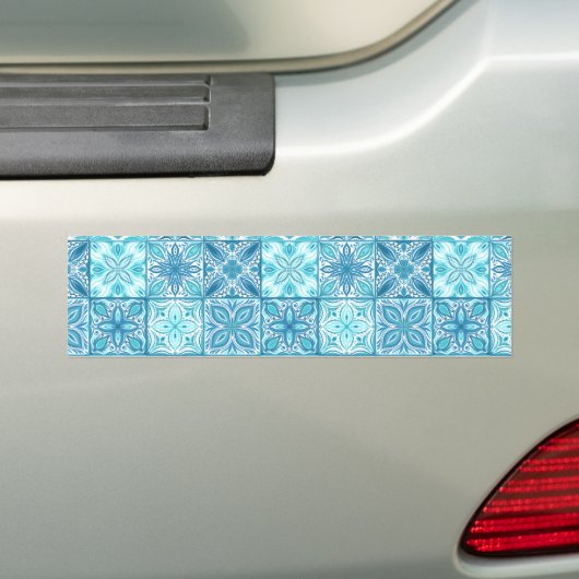 tegels in blauw en wit bumpersticker (Op auto)