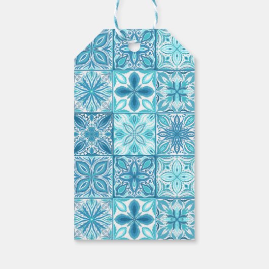 tegels in blauw en wit cadeaulabel (Achterkant)