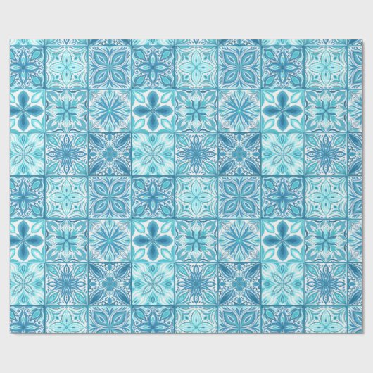  tegels in blauw en wit cadeaupapier (Vlak)