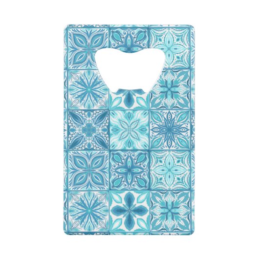 tegels in blauw en wit creditkaart flessenopener (Achterkant)