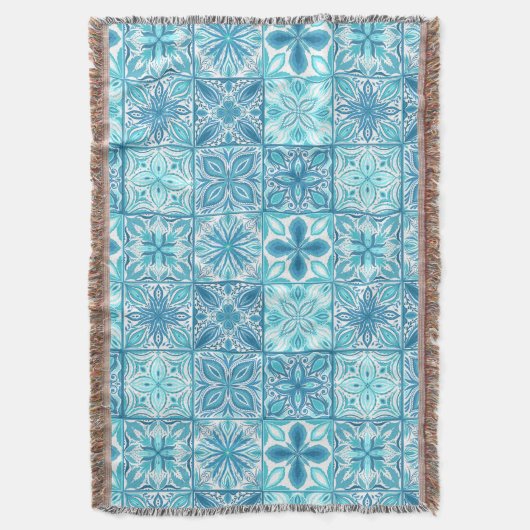  tegels in blauw en wit deken (Voorkant Verticaal)