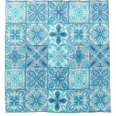 tegels in blauw en wit douchegordijn (Voorkant)