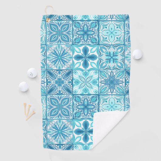  tegels in blauw en wit golfhanddoek (Insitu)