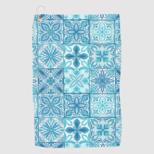  tegels in blauw en wit golfhanddoek (Voorkant)
