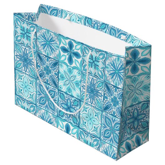  tegels in blauw en wit groot cadeauzakje (Achterkant Gekanteld)