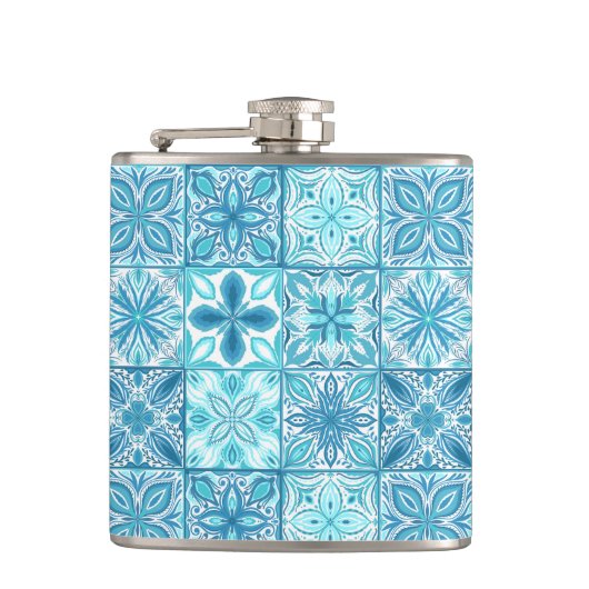  tegels in blauw en wit heupfles (Voorkant)