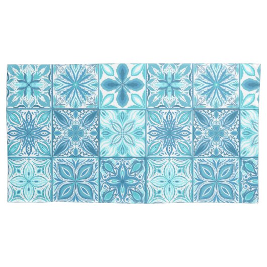 tegels in blauw en wit kussensloop (Voorkant-Links)