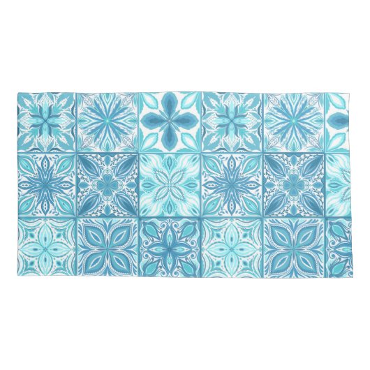 tegels in blauw en wit kussensloop (Achterkant-Links)