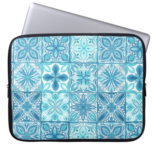 tegels in blauw en wit laptop sleeve (Voorkant)