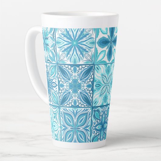  tegels in blauw en wit latte mok (Linkerhoek)