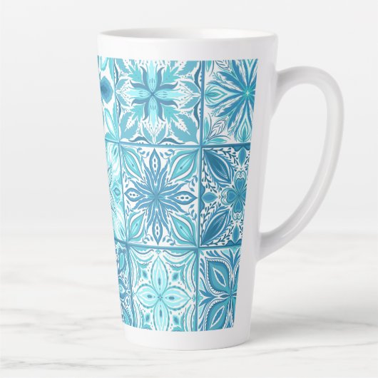 tegels in blauw en wit latte mok (Rechts)