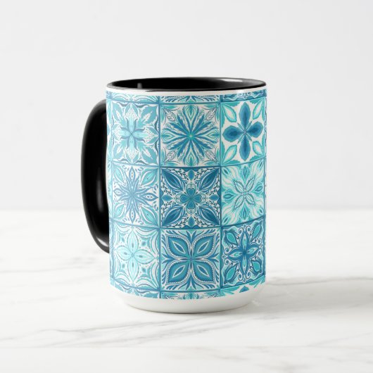  tegels in blauw en wit mok (Voorkant links)