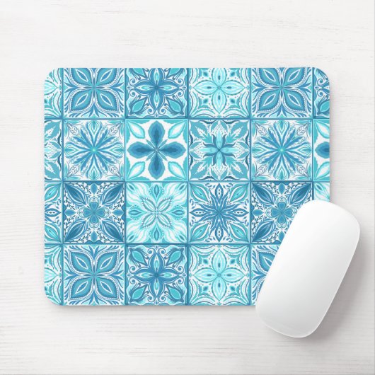  tegels in blauw en wit muismat (Met muis)