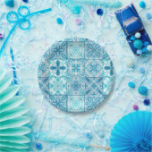  tegels in blauw en wit papieren bordje (Feest)