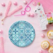  tegels in blauw en wit papieren bordje (Feest)