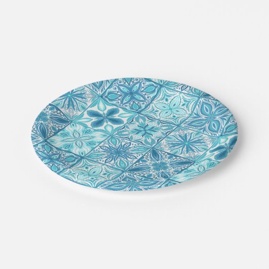 tegels in blauw en wit papieren bordje (Gekanteld)