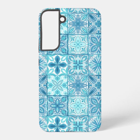  tegels in blauw en wit samsung galaxy hoesje (Achterkant)