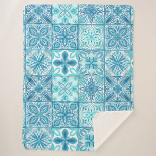 tegels in blauw en wit sherpa deken