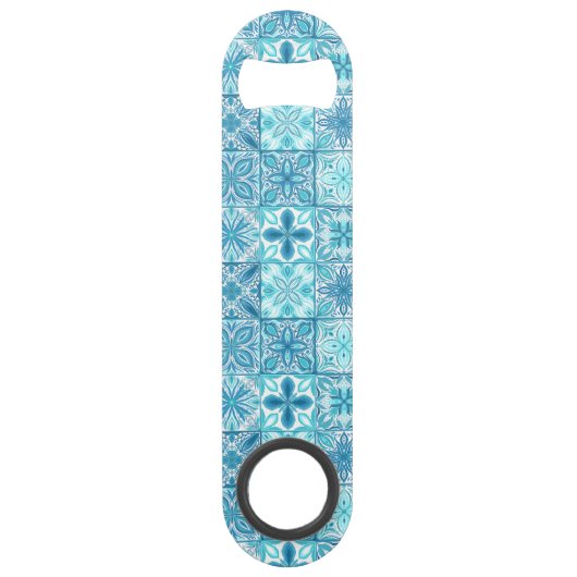  tegels in blauw en wit speed flessenopener (Achterkant)