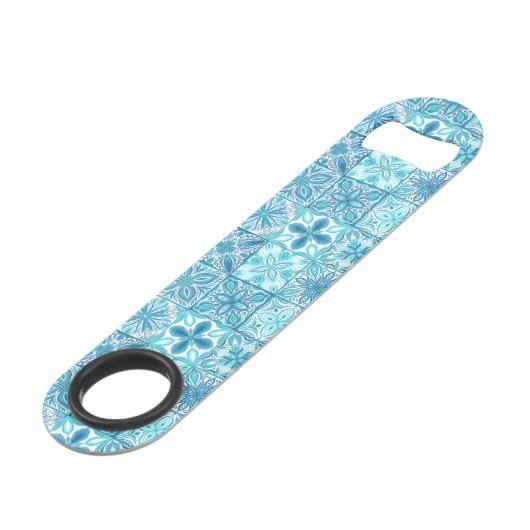  tegels in blauw en wit speed flessenopener (Achterkant Gekanteld)