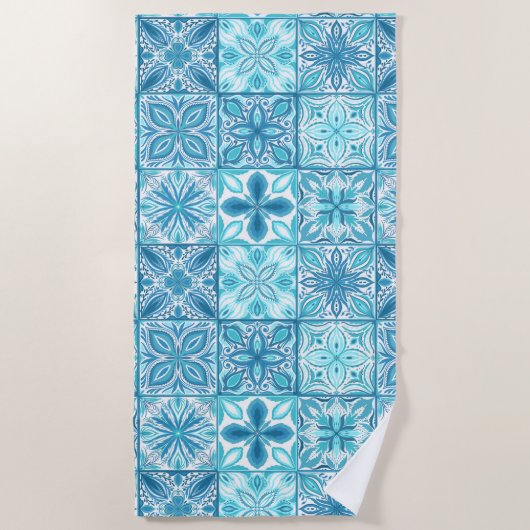 tegels in blauw en wit strandlaken (Voorkant)