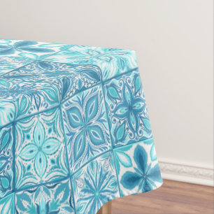 tegels in blauw en wit tafelkleed