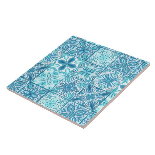  tegels in blauw en wit tegeltje (Zijkant)