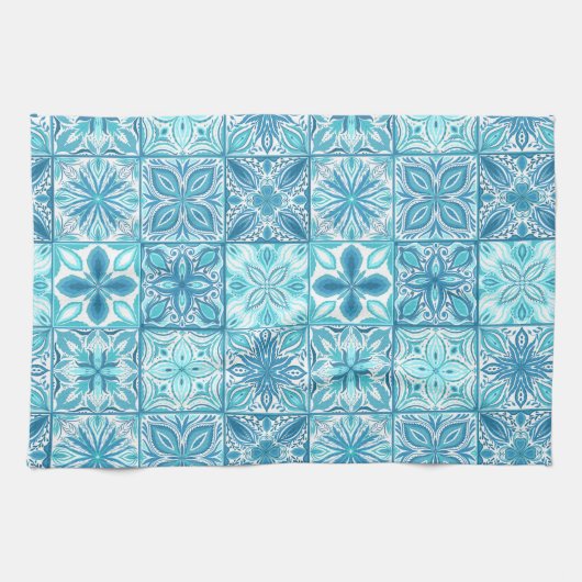 tegels in blauw en wit theedoek (Horizontaal)