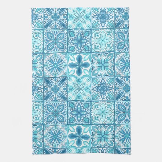 tegels in blauw en wit theedoek (Verticaal)