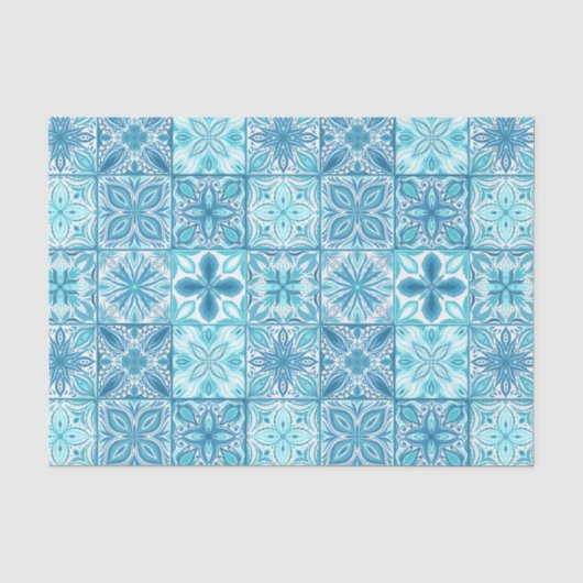  tegels in blauw en wit tissuepapier (Voorkant)