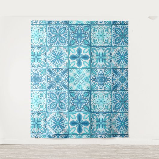 tegels in blauw en wit wandkleed (Voorkant)