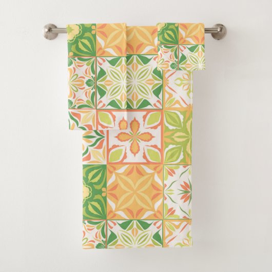  tegels in groen en geel bad handdoek (Insitu)