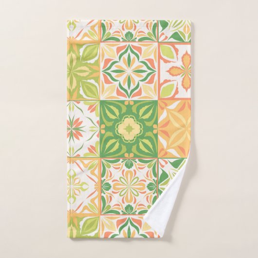  tegels in groen en geel bad handdoek (Handdoek)