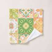  tegels in groen en geel bad handdoek (Wasdoekje)