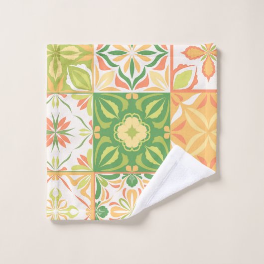  tegels in groen en geel bad handdoek (Wasdoekje)