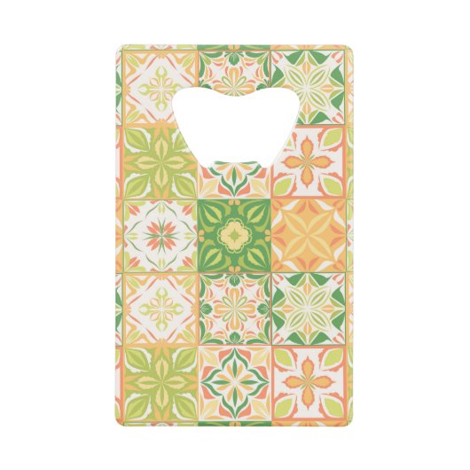  tegels in groen en geel creditkaart flessenopener (Voorkant)