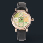 tegels in groen en geel horloge<br><div class="desc">Door de hand getrokken kleurrijke tegels, bloemdecoratief ontwerp, tegels</div>