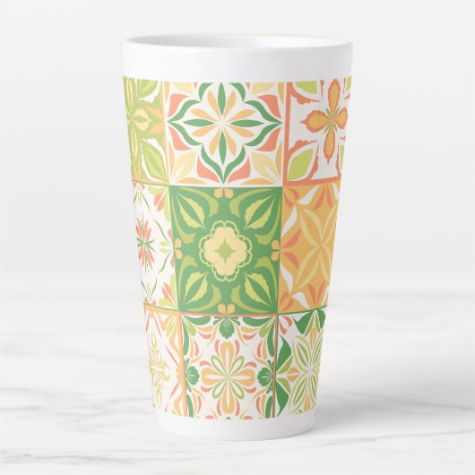  tegels in groen en geel latte mok (Voorkant)