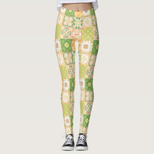 tegels in groen en geel leggings (Voorkant)