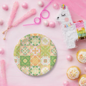  tegels in groen en geel papieren bordje (Feest)