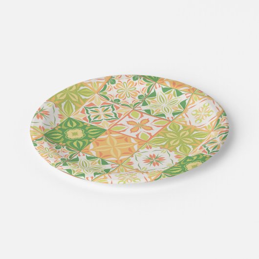  tegels in groen en geel papieren bordje (Gekanteld)