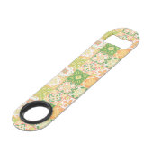  tegels in groen en geel speed flessenopener (Achterkant Gekanteld)