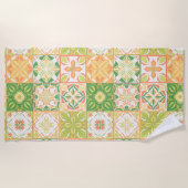  tegels in groen en geel strandlaken (Voorkant)