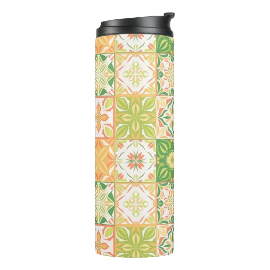 tegels in groen en geel thermosbeker (Gedraaid links)