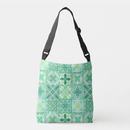 tegels in groen en wit crossbody tas (Voorkant)
