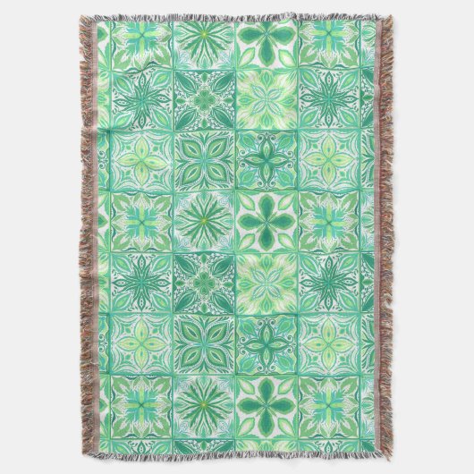  tegels in groen en wit deken (Voorkant Verticaal)