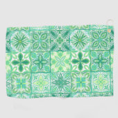 tegels in groen en wit golfhanddoek (Horizontaal)