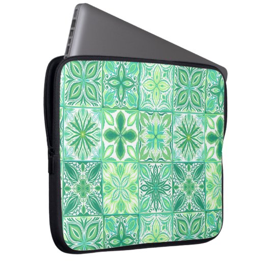  tegels in groen en wit laptop sleeve (Voorkant Rechts)