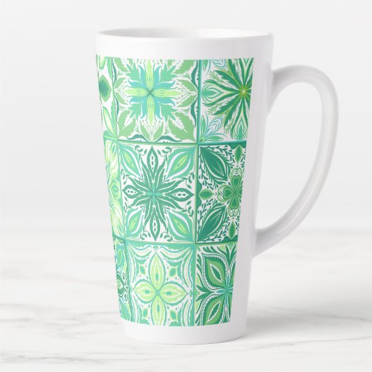  tegels in groen en wit latte mok (Rechts)